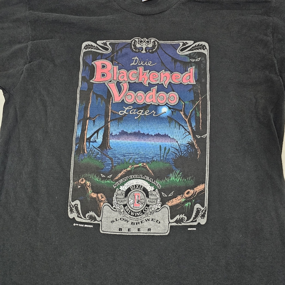 Vintage 1991 Dixie Blackened Voodoo Lager T-Shirt XL Made in USA Single Stitch - Picture 2 of 7